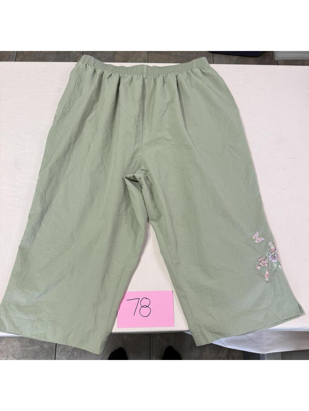 Bon Worth Vintage Light Green Embroidered Floral Capri's Size XL